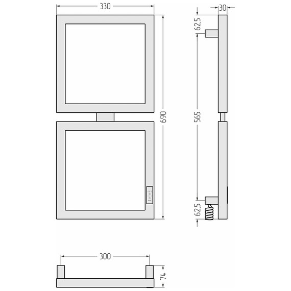 Полотенцесушитель электрический Сунержа Этюд П4 300x690 мм 30-0845-6030 R, белый матовый фото 4