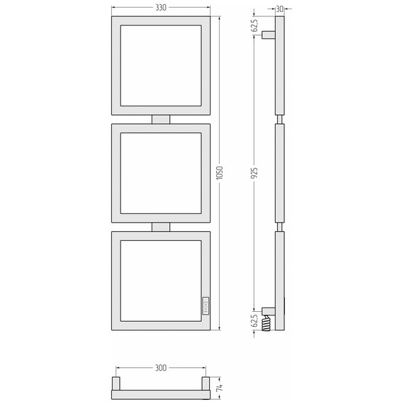 Полотенцесушитель электрический Сунержа Этюд П6 300x1050 мм 15-0845-1030 R, тёмный титан муар фото 4