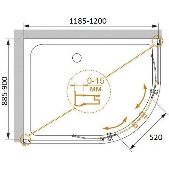 Душевое ограждение Cezares Eco RH-2 120х90, хром/прозрачное - 5 Душевое ограждение Cezares Eco RH-2 120х90, хром/прозрачное фото 5