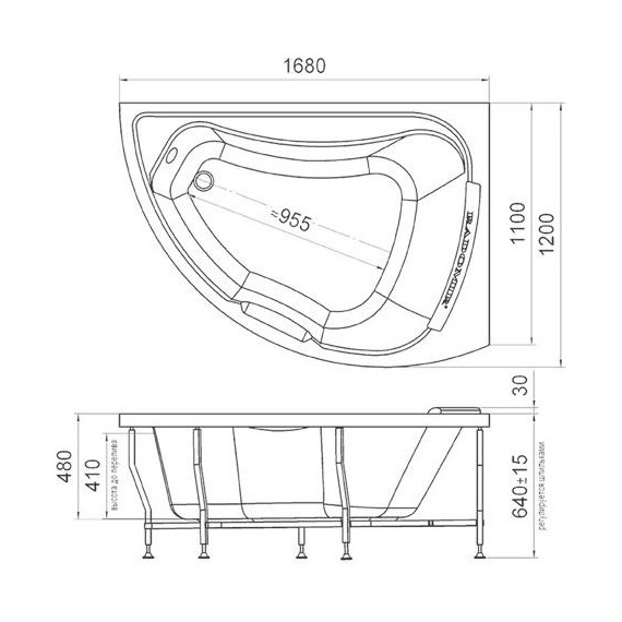 Ванна акриловая Радомир Альбена 168x120 см L (в комплекте каркас и сифон) фото 6