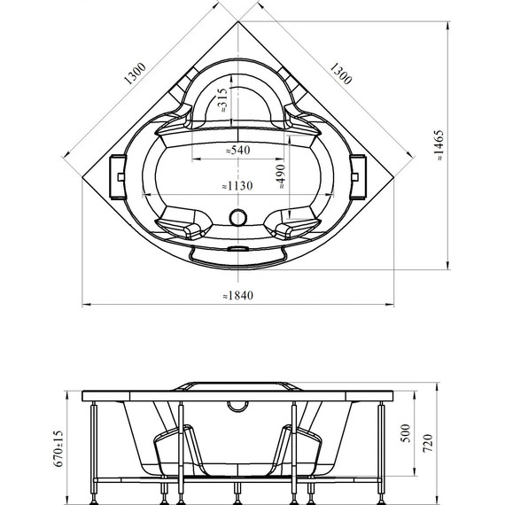 Ванна акриловая Радомир Сорренто 130x130 см (в комплекте каркас и сифон), Размер - мм: 1300х1300 - 4 Ванна акриловая Радомир Сорренто 130x130 см (в комплекте каркас и сифон), Размер - мм: 1300х1300 фото 4