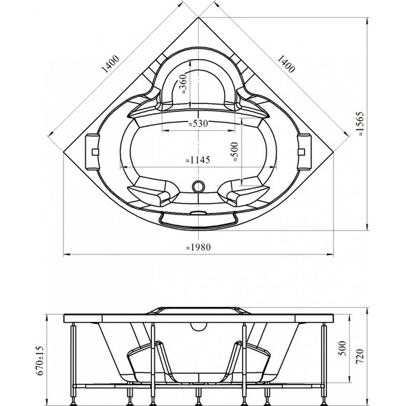 Ванна акриловая Радомир Сорренто 140x140 см (в комплекте каркас и сифон), Размер - мм: 1400х1400 - 4 Ванна акриловая Радомир Сорренто 140x140 см (в комплекте каркас и сифон), Размер - мм: 1400х1400 фото 4