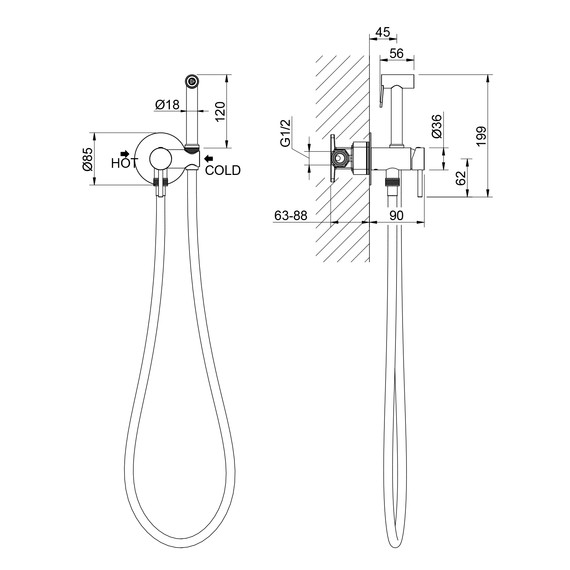 Набор для гигиенического душа Timo Saona 2338/18SM (со скрытой частью) чёрное золото фото 2