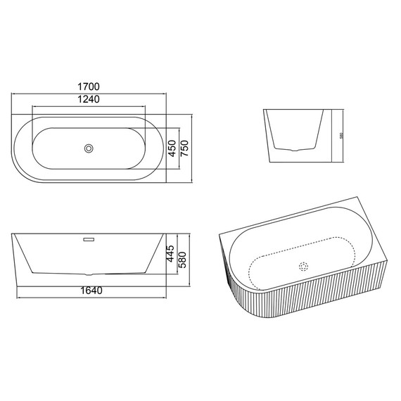 Ванна акриловая Azario LAGO BLANCO BLACK 170x75 см AZ-6724-1CRB 17075 R с каркасом, чёрный матовый фото 16