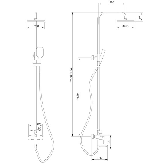 Душевая стойка Abber Weiss Insel AF8016NB, чёрный матовый фото 3