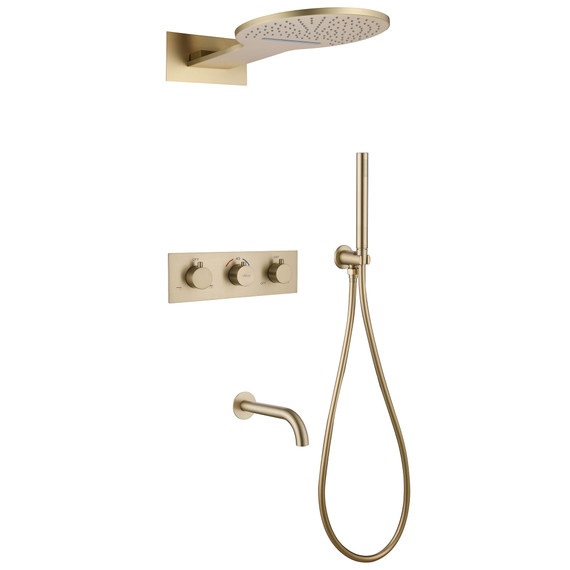 Душевая система для ванны с термостатом Abber Wasser Kreis AF8150G (со скрытой частью) золото матовое фото 
