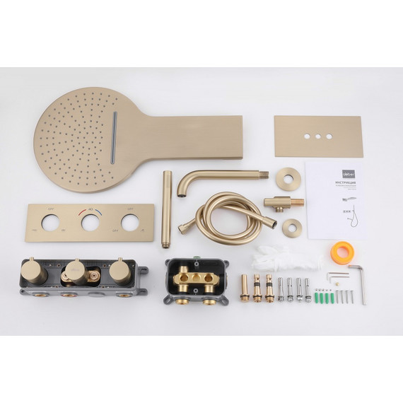 Душевая система для ванны с термостатом Abber Wasser Kreis AF8150G (со скрытой частью) золото матовое фото 3