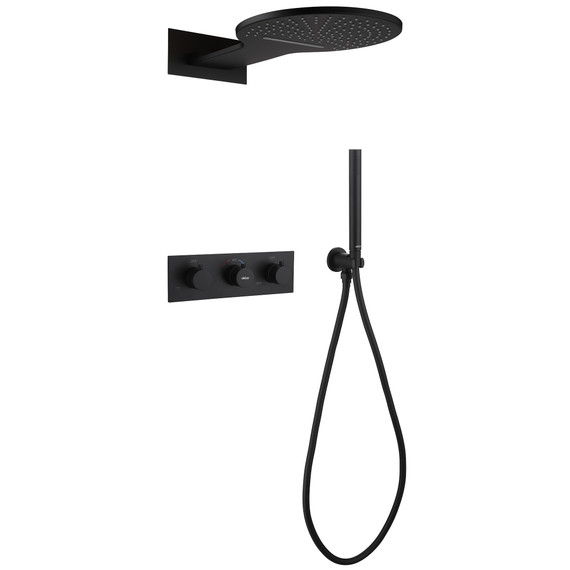 Душевая система для душа с термостатом Abber Wasser Kreis AF8151B (со скрытой частью) чёрный матовый фото 