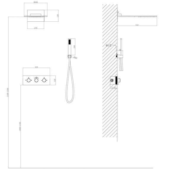 Душевая система для душа с термостатом Abber Wasser Kreis AF8151B (со скрытой частью) чёрный матовый фото 3