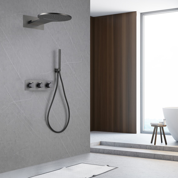 Душевая система для душа с термостатом Abber Wasser Kreis AF8151NG (со скрытой частью) никель фото 2