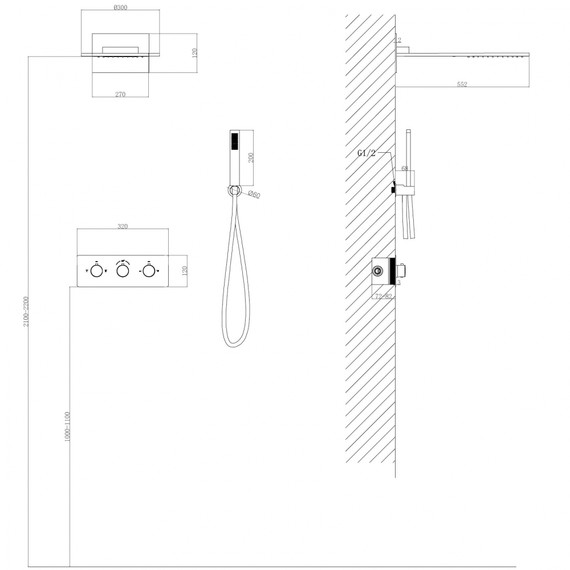 Душевая система для душа с термостатом Abber Wasser Kreis AF8151NG (со скрытой частью) никель фото 3