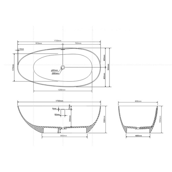 Ванна отдельностоящая Abber Stein 170x80 см AS9611NM-1.7, белый матовый фото 11