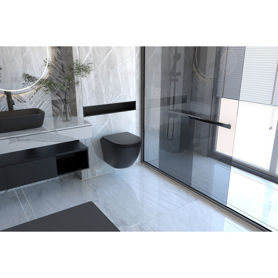 Инсталляция с подвесным унитазом комплект: Abber AC0105 с подвесным унитазом Bequem AC1100MB с крышкой микролифт, кнопка смыва AC0121MB чёрная матовая фото 2