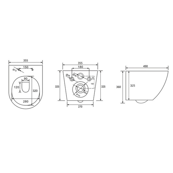 Инсталляция с подвесным унитазом комплект: Abber AC0105 с подвесным унитазом Bequem AC1100T с крышкой микролифт, кнопка смыва AC0120MB чёрная матовая (система смыва Торнадо) фото 9
