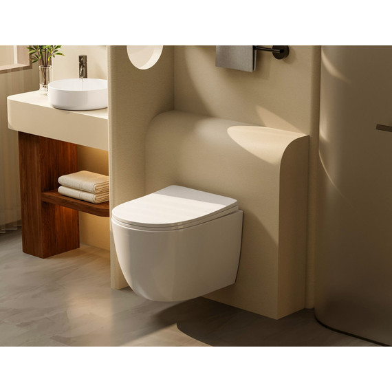 Инсталляция с подвесным унитазом комплект: Abber AC0105 с подвесным унитазом Bequem AC1100T с крышкой микролифт, кнопка смыва AC0121MB чёрный матовый (система смыва Торнадо) фото 3