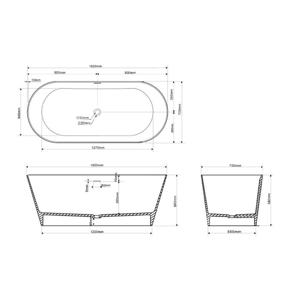 Ванна отдельностоящая Abber Stein 160x70 см AS9626, белый матовый фото 15
