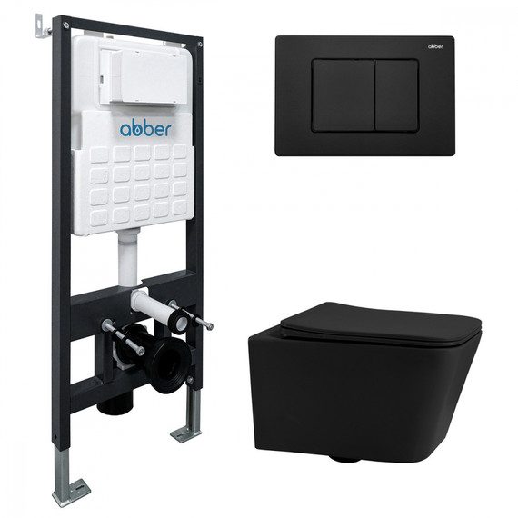 Инсталляция с подвесным унитазом комплект: Abber AC0105 с подвесным унитазом Rechteck AC1201MB с крышкой микролифт, кнопка смыва AC0120MB чёрный матовый фото 