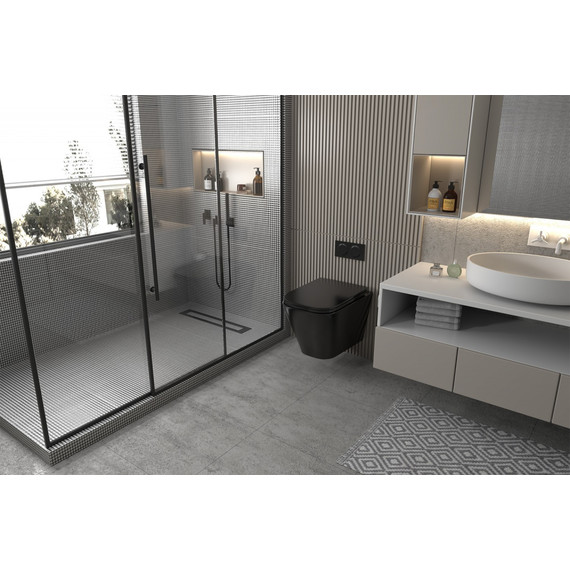 Инсталляция с подвесным унитазом комплект: Abber AC0105 с подвесным унитазом Rechteck AC1201MB с крышкой микролифт, кнопка смыва AC0120RG золото розовое фото 7