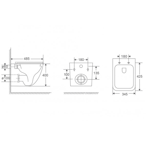 Инсталляция с подвесным унитазом комплект: Abber AC0105 с подвесным унитазом Rechteck AC1220TC с крышкой микролифт, кнопка смыва AC0120 хром глянцевый (система смыва Торнадо) фото 8