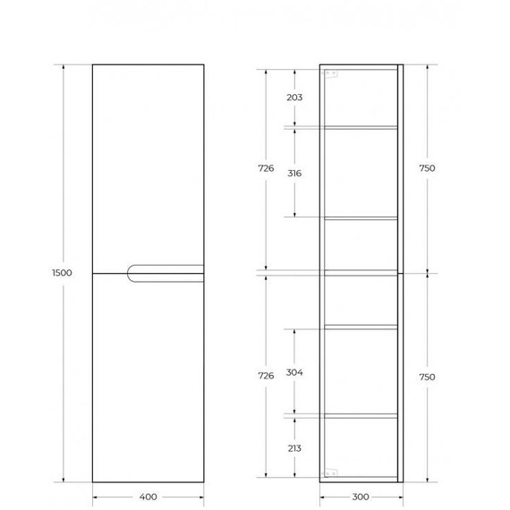Пенал подвесной Cezares DUET-N-1500-2A-SC-APR-P 40 см, голубой жемчужный фото 2