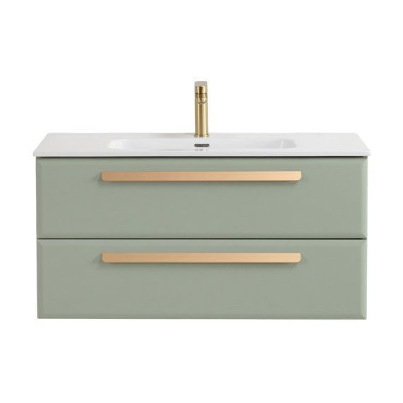 Тумба подвесная с раковиной Cezares ECO-CER-N-1200-2C-SO-VDO-P 120 см (раковина CZR-8073-120) светло-зелёный матовый фото 