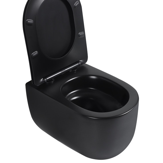 Унитаз подвесной безободковый Abber Bequem AC1104TMB с тонкой крышкой микролифт (система смыва Торнадо) чёрный матовый фото 6