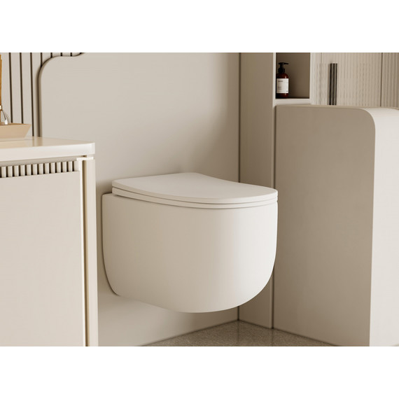 Унитаз подвесной безободковый Abber Bequem AC1104TMW с тонкой крышкой микролифт (система смыва Торнадо) белый матовый фото 7