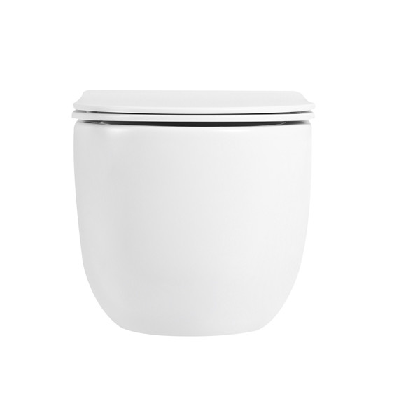 Унитаз подвесной безободковый Abber Bequem AC1104TMW с тонкой крышкой микролифт (система смыва Торнадо) белый матовый фото 3