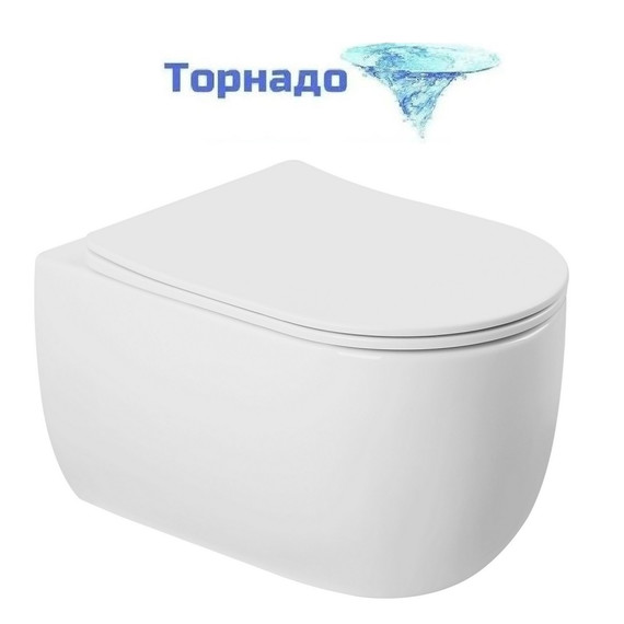 Унитаз подвесной безободковый Abber Bequem AC1104TN с тонкой крышкой микролифт (система смыва Торнадо) фото 