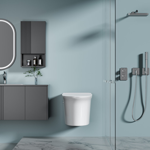 Унитаз подвесной импульсный Abber Bequem AC1124P с тонкой крышкой микролифт фото 4