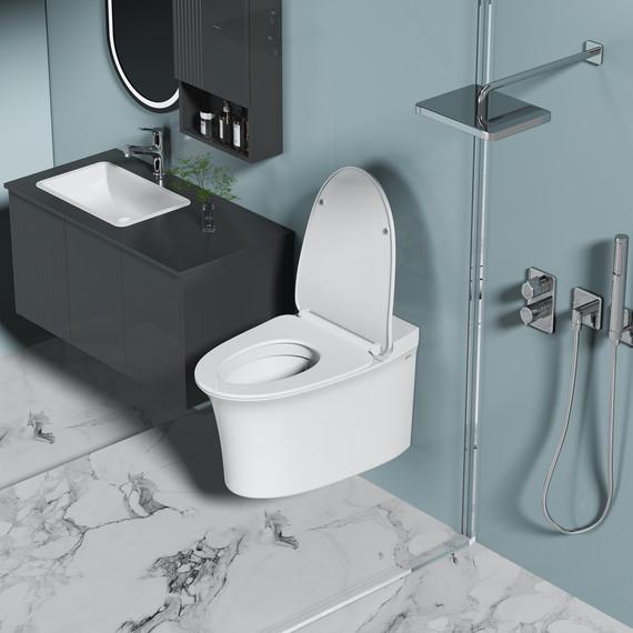 Унитаз подвесной импульсный Abber Bequem AC1124P с тонкой крышкой микролифт фото 5