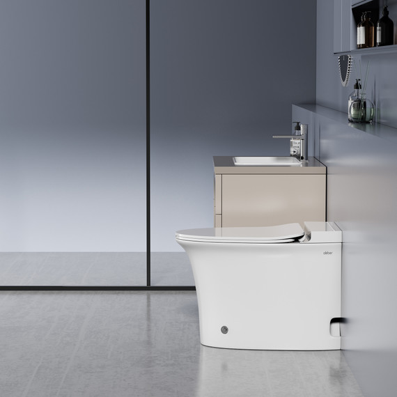 Унитаз приставной импульсный Abber Bequem AC1125P с тонкой крышкой микролифт (выпуск горизонтальный) фото 3