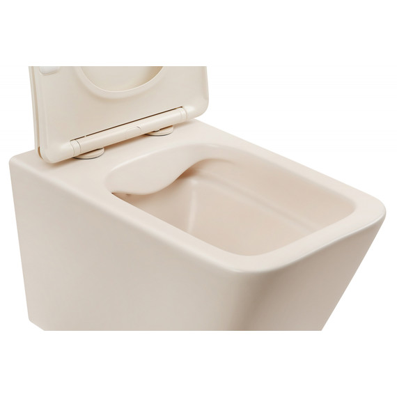 Унитаз подвесной безободковый Abber Rechteck AC1201MBE с тонкой крышкой микролифт, светло-бежевый матовый фото 5