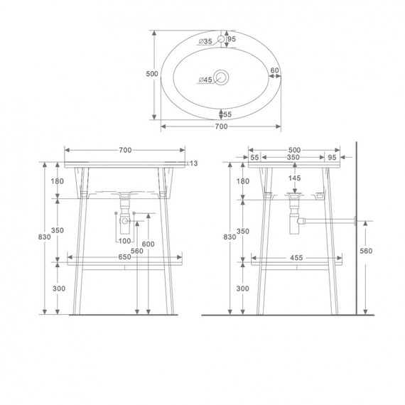 Раковина с консолью Abber Bequem 70 см AC2131MW, белый матовый фото 7