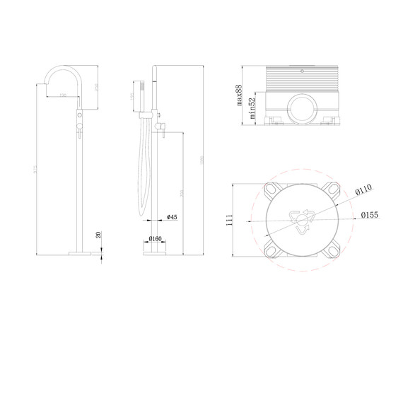 Смеситель для ванны Abber Wasser Kreis AF8115RGN (со скрытой частью) розовое золото фото 7