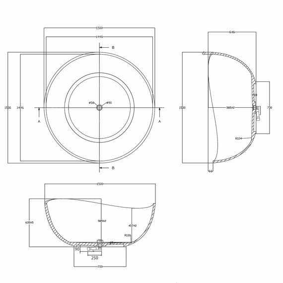 Ванна прозрачная Abber Kristall 150x150 см AT9705Onyx, чёрный фото 5