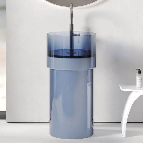 Раковина напольная прозрачная Abber Kristall 45 см AT2701Saphir-H, синий фото 