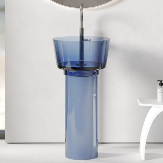 Раковина напольная прозрачная Abber Kristall 45 см AT2702Saphir-H, синий фото 