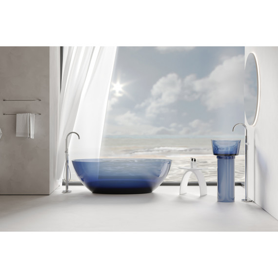 Раковина напольная прозрачная Abber Kristall 45 см AT2702Saphir-H, синий фото 2