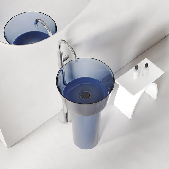 Раковина напольная прозрачная Abber Kristall 45 см AT2702Saphir-H, синий фото 3