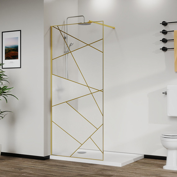 Душевая перегородка Azario Walk-in 100 см AZ-271-100-BGL-CGP (стекло 8 мм) золото брашированное/узор фото 7