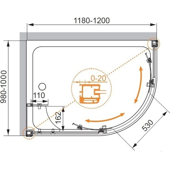 Душевое ограждение Cezares Anima RH-2 120х100 см L, хром/прозрачное - 4 Душевое ограждение Cezares Anima RH-2 120х100 см L, хром/прозрачное фото 4