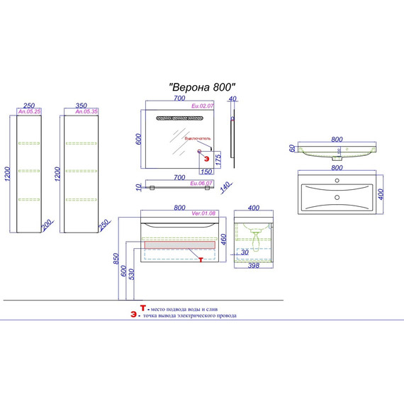 Пенал подвесной Aqwella Анкона 35 см An.05.35/W фото 3