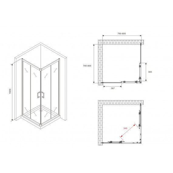 Душевое ограждение Abber Schwarzer Diamant 80х80 см AG02080B5, чёрный/прозрачное фото 16