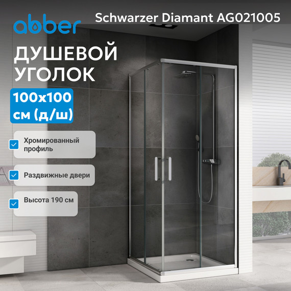Душевое ограждение Abber Schwarzer Diamant 100х100 см AG021005, хром/прозрачное фото 5