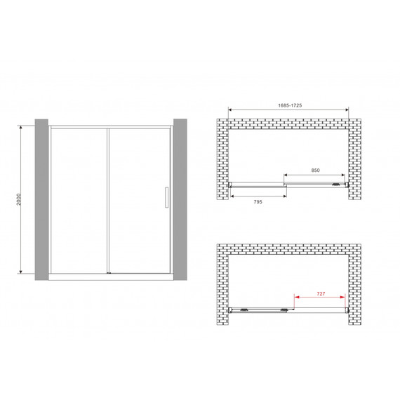 Душевая дверь Abber Komfort 170 см AG93170B (стекло 8 мм) чёрный/прозрачное фото 6