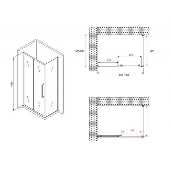 Душевое ограждение Abber Schwarzer Diamant 100х60 см AG30100H-S60, хром/прозрачное фото 18