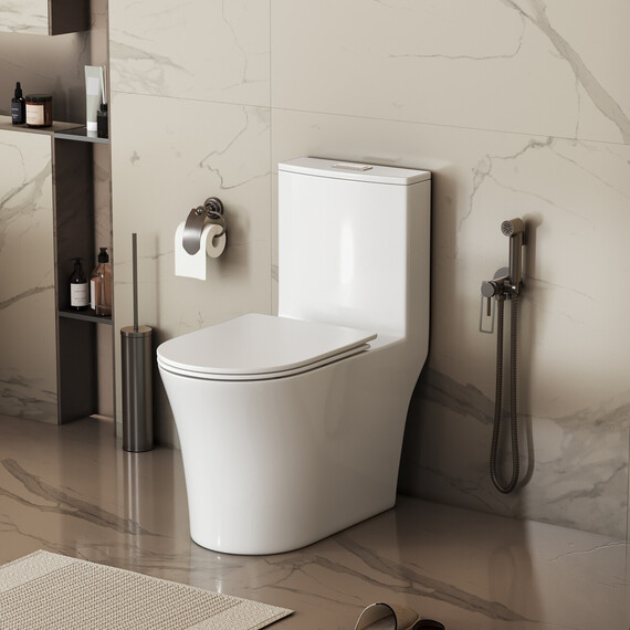 Унитаз-моноблок с ультратонким ободком Grossman Thin Rim GR-5607SQ с тонкой крышкой микролифт (система смыва Торнадо) фото 12