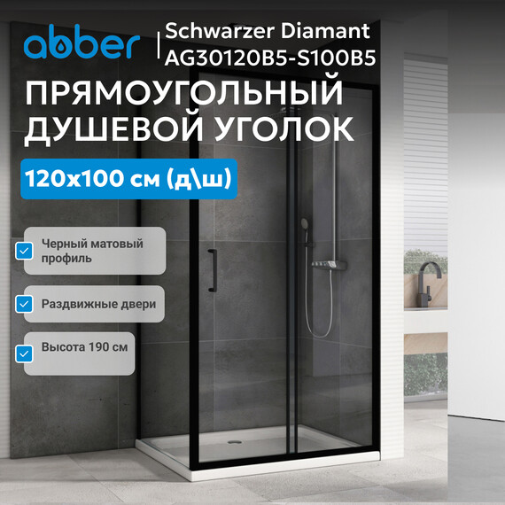 Душевое ограждение Abber Schwarzer Diamant 120х100 см AG30120B5-S100B5, чёрный/прозрачное фото 7