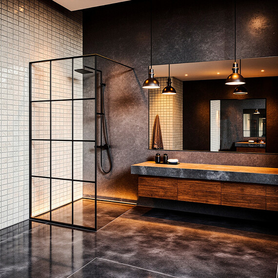 Душевая перегородка Loranto Walk-in 100 см CS-W02B-100 (стекло 8 мм) чёрный матовый/прозрачное "Лофт клетка" фото 3